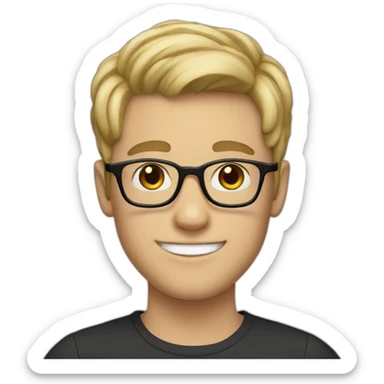 smiling WHITE boy wearing glasses, black hair, middle part hairstyle sticker