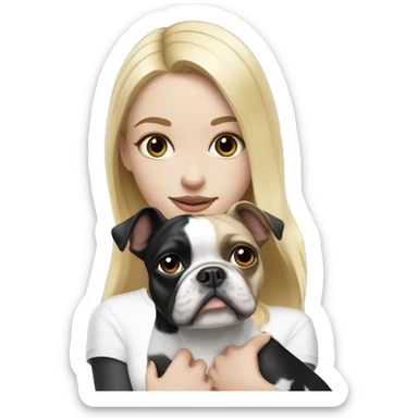 Blonde girl with blue eye holding black and white boston terrier sticker