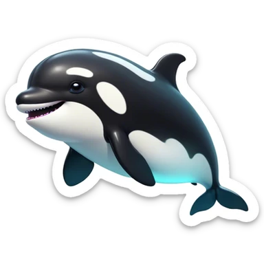 Cinematic Comical orca Portrait Emoji, Head tilted dramatically with an exaggeratedly shocked expression, featuring a sleek black-and-white body with wide, comically expressive eyes full of playful disbelief and animated flippers, Simplified yet hilariously expressive features, highly detailed, glowing with a slightly sassy oceanic glow, high shine, dramatic yet playful, stylized with an air of cheeky marine mischief, soft glowing outline, capturing the essence of a meme-worthy orca that looks ready to make waves with its hilariously dramatic antics! sticker