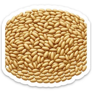 loose scatter of whole barley grains, oval and slightly elongated, pale beige to light golden, smooth matte surface with fine ridges, hearty rustic cereal look, soft lighting, subtle shadows, emoji scale sticker