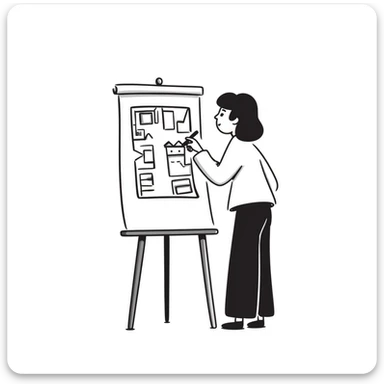 interior designer sketching a room layout with a hand-drawn look sticker