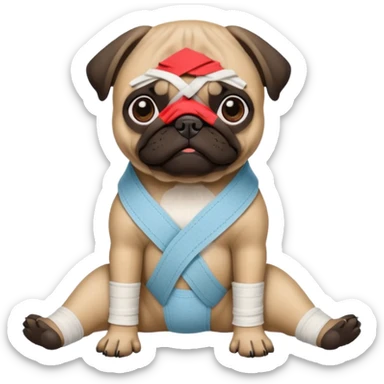 Dark face Pug with a broken left leg in bandage sticker