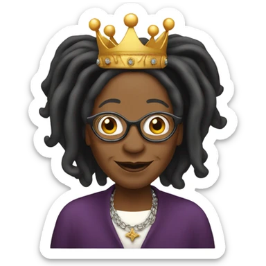 Whoopi Goldberg with a crown sticker