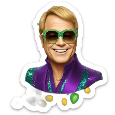 elton john in oversized square funky sunglasses for mardi gras sticker