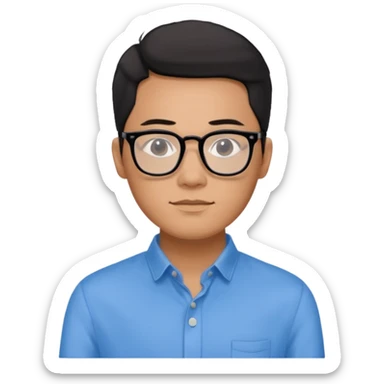 Khalil Fong, America-born Hong Kong-based singer-songwriter, wearing black-framed glasses and a blue long-sleeved shirt, no tie sticker