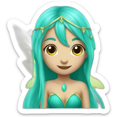cute turquoise elf fairy with long hair sticker