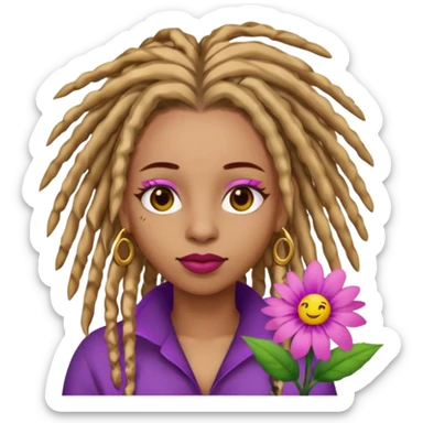 Gold dread locs pink emoji face purple flower in the hair red lipstick light brown face  just the face pink tips on end of locs  sticker