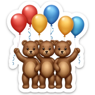 3  brown Satine bears balloons  sticker
