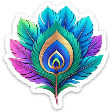 Futuristic, bold, colorful, highly detailed, isolated 3D render, Peacock Begonia feather sticker
