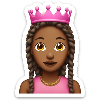 brown skin lady with locs wearing a pink crown sticker