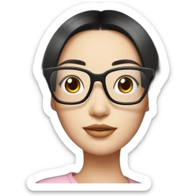 woman peach skin long black hair square glasses playing with cute robot companion sticker