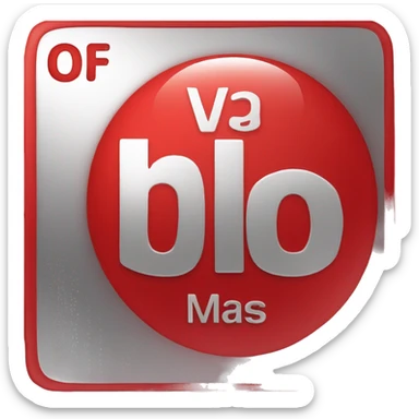 element from periodic table, red background, V symbol (center), Vanadium name (below symbol), 23 atomic number (upper left corner), 50.94 mass (below name)) sticker