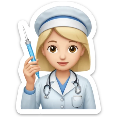 nurse holding vaccination needle sticker