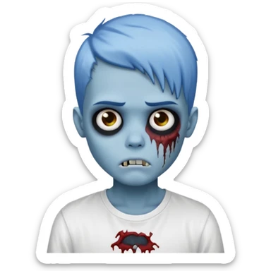 zombie boy with emo hair and white shirt, blue skin sticker