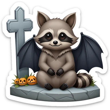 𝐁𝐚𝐭 𝐰𝐢𝐭𝐡 𝐚 𝐫𝐚𝐜𝐨𝐨𝐧 𝐜𝐡𝐢𝐥𝐥𝐢𝐧𝐠 𝐢𝐧 𝐚 𝐜𝐞𝐦𝐞𝐭𝐚𝐫𝐲 sticker