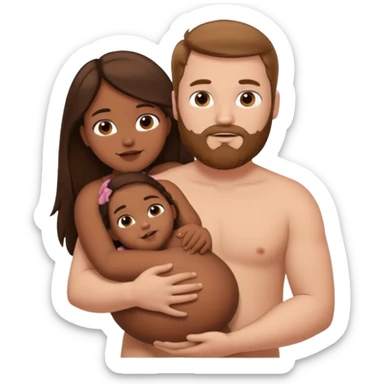 chubby white guy with brown hair and beard, holding a brown girl with long dark hair in arms, naked, showing tits and pussy sticker