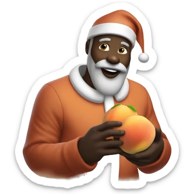 Black Santa eating a peach ￼ sticker