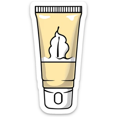 used tube of hand cream, bent in the middle, cap on, a bit of cream at the opening sticker