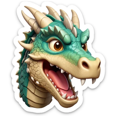 Cinematic Comical Giant Rock Dragon Portrait Emoji, Head tilted dramatically with an exaggeratedly amused expression, featuring a striking, chiseled body with bold stone textures and wide, expressive eyes brimming with playful geologic mischief; rendered with vivid, lifelike detail and dynamic, natural shadows, high shine, dramatic yet humorous, styled with an air of cheeky ancient solidity, soft glowing outline, capturing the essence of a spirited and over‐the‐top stone giant that looks ready to rumble with timeless mirth! sticker