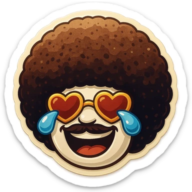 White circle face, afro, heart glasses, laughing with large tears sticker