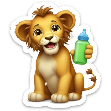 Cute lion with baby bottle  sticker