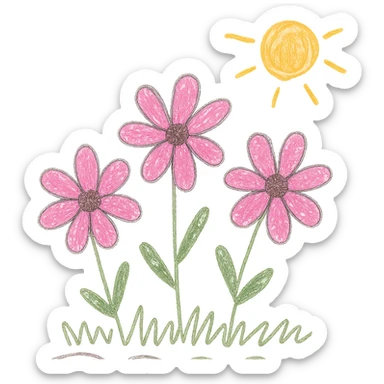 pink flowers, illustration style sticker