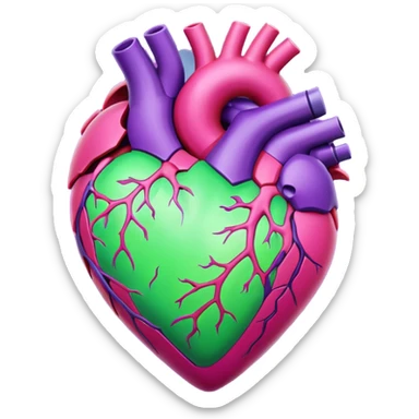 Pulsating heart with purple, hot pink, amber, light green, and dark purple sticker