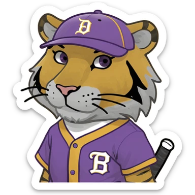 Tiger wearing purple and gold baseball uniform  sticker