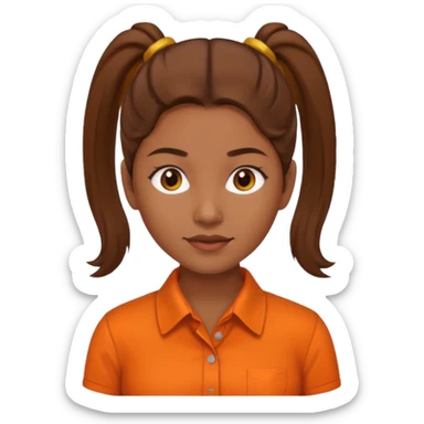 brown ponytail woman in orange collared shirt sticker