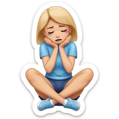 woman sitting on floor hugging her knees while crying sticker