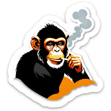 A monkey smoking a cigarette sticker