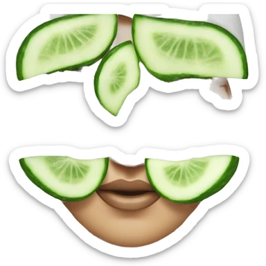 woman wearing shower towel on her head wuth cucumber slices on her eyes as a mask sticker