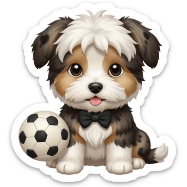 white Havenese with black spots dog standing with small ball sticker