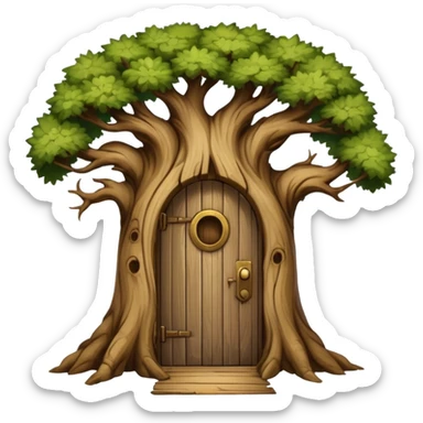 large and old tree with door sticker
