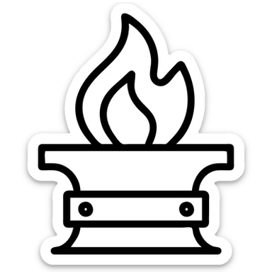 Add metallic elements to the forge engineered industrial flame icon, keep outlined icon style, simple, modern, black lines, no fill, with no background sticker