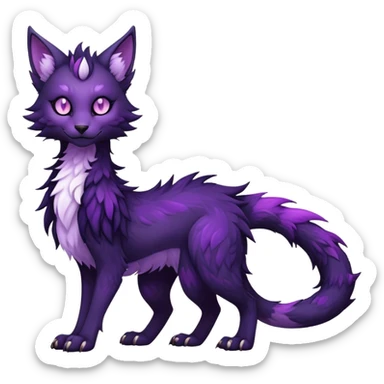 Kawaii dark purplish blackish edgy fantasy ethereal feline-vernid-sergal-fursona animal creature with a tufted tail full body with intricate markings  sticker