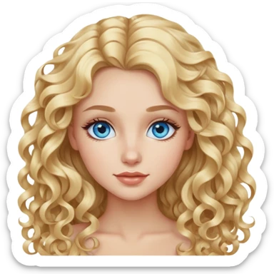beautiful girl with long curly blonde hair, blue eyes, long eyelashes sticker