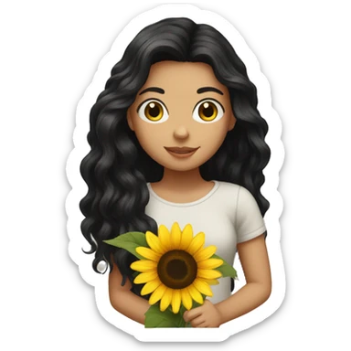 black hair white girl holding sunflower sticker