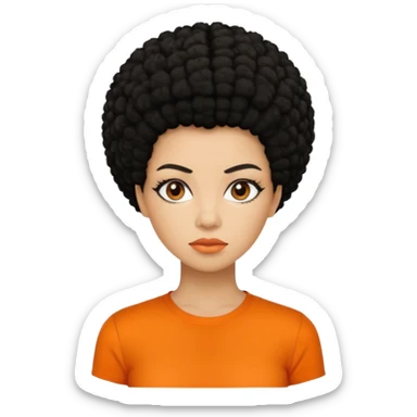 black afro hair in nonsmiling woman with orange shirt sticker