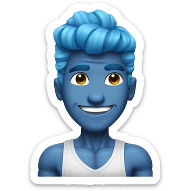 blue hair updo muscle man smiling with scars on eyes sticker
