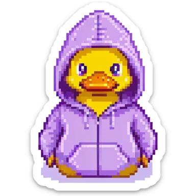 Pixelated rubber duck with a purple hoodie sticker