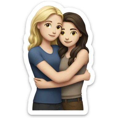a white girl and a brunette hugging sticker
