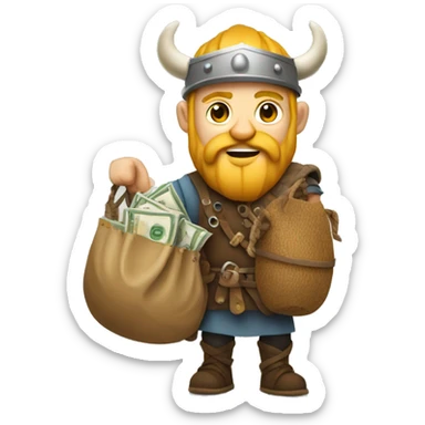 Viking carrying overloaded bag with money sticker