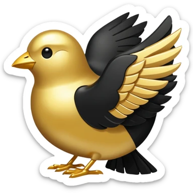 One single shiny Gold and black twitter icon, png, no background, no border sticker