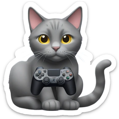 Gray cat with ps5 joystick sticker