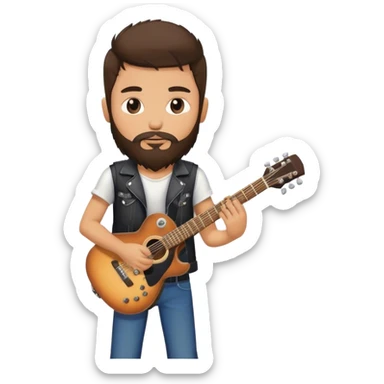A rocker brunette boy with a beard a guitar sticker