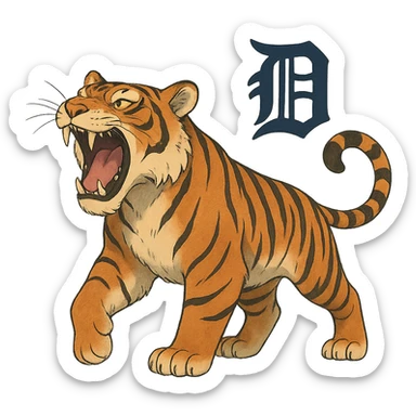 ghibli style Detroit Tigers roaring tiger sticker