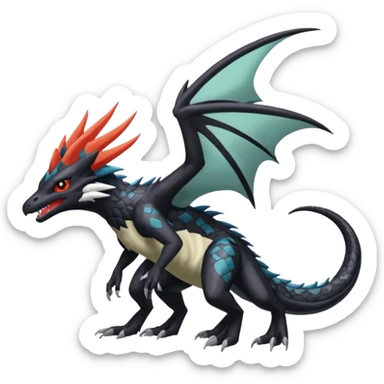 Nargacuga-Salandit-Noivern-Mightyena-Silvally-Fakémon-hybrid-creature (full body)  sticker