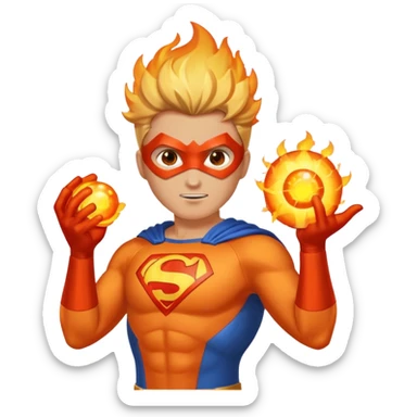 A superhero with two fireballs on his hand sticker