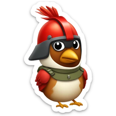 Cardinal bird wearing army helmet sticker